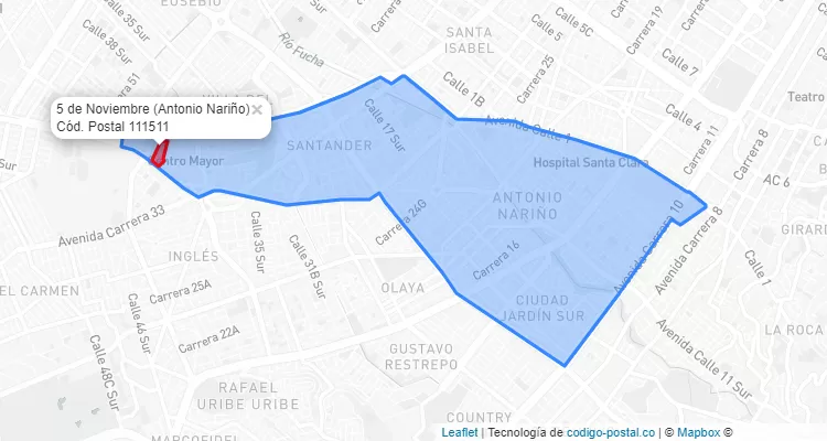 Código Postal Barrio 5 de Noviembre en Antonio Nariño, Bogotá