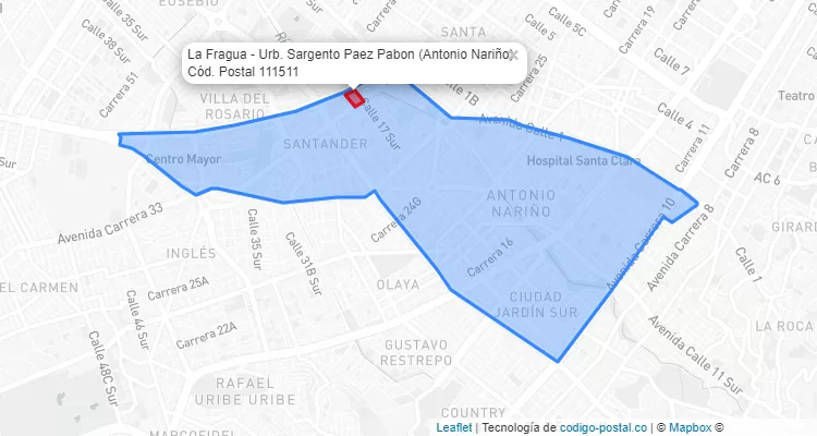 Código Postal Barrio La Fragua - Urb. Sargento Paez Pabon en Antonio Nariño, Bogotá