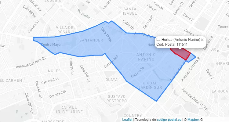 CEP Bairro La Hortua em Antonio Nariño, Bogotá