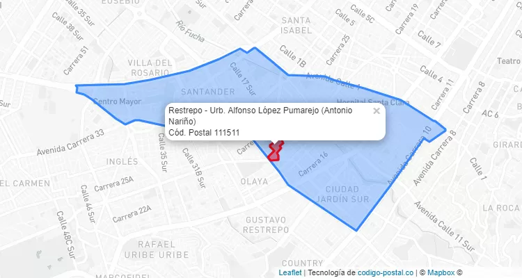 ZIP Code Locality Restrepo - Urb. Alfonso López Pumarejo in Antonio Nariño, Bogotá