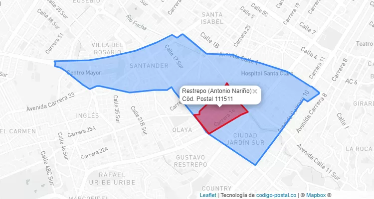 ZIP Code Locality Restrepo in Antonio Nariño, Bogotá