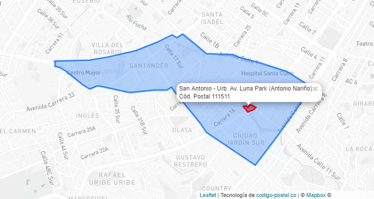 Código Postal Barrio San Antonio - Urb. Av. Luna Park en Antonio Nariño, Bogotá