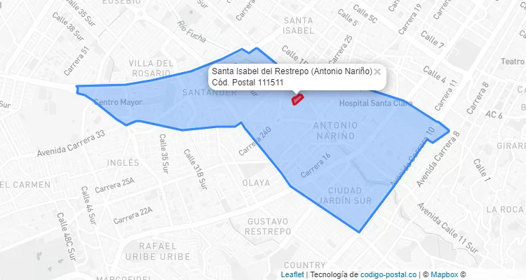 CEP Bairro Santa Isabel del Restrepo em Antonio Nariño, Bogotá