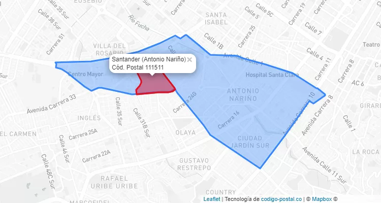 ZIP Code Locality Santander  in Antonio Nariño, Bogotá