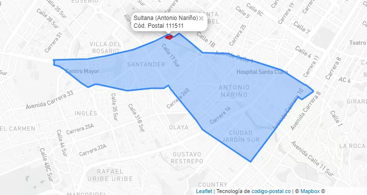 Código Postal Barrio Sultana en Antonio Nariño, Bogotá