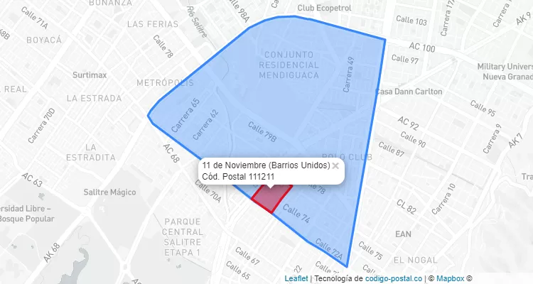 Código Postal Barrio 11 de Noviembre en Barrios Unidos, Bogotá
