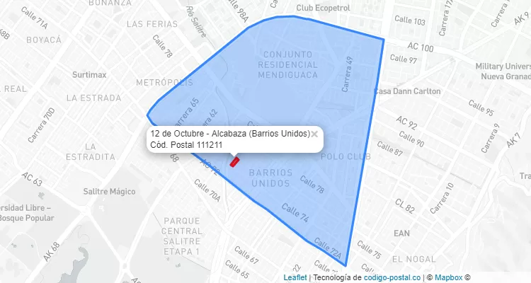 Código Postal Barrio 12 de Octubre - Alcabaza en Barrios Unidos, Bogotá