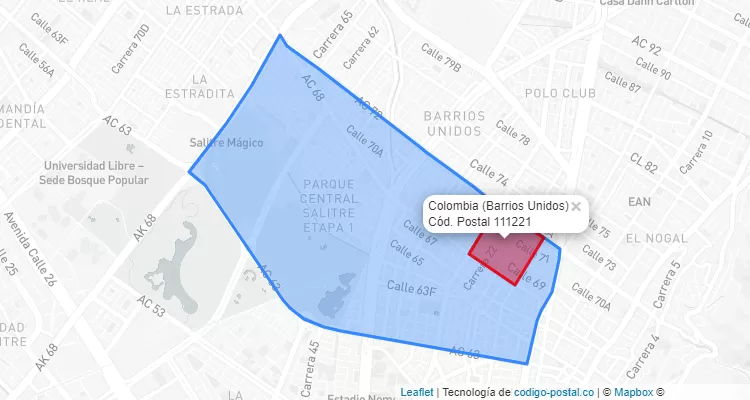 ZIP Code Locality Colombia in Barrios Unidos, Bogotá