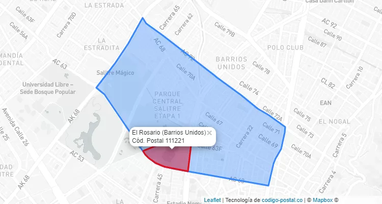 Código Postal Barrio El Rosario en Barrios Unidos, Bogotá