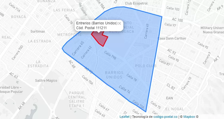 Código Postal Barrio Entrerios en Barrios Unidos, Bogotá