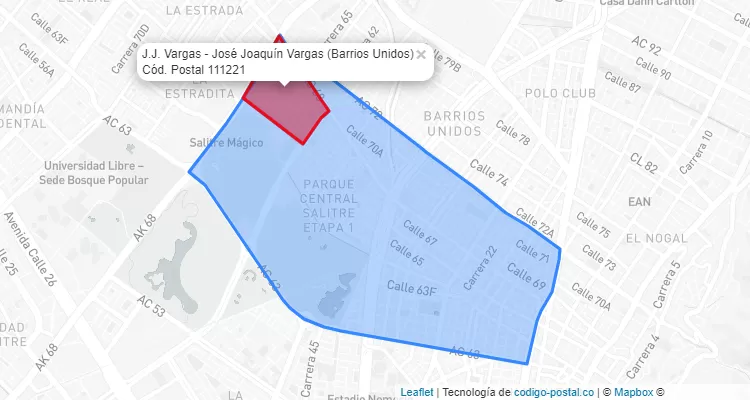 ZIP Code Locality J.J. Vargas - José Joaquín Vargas in Barrios Unidos, Bogotá