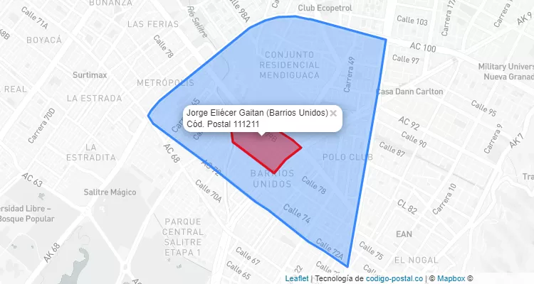 Código Postal Barrio Jorge Eliécer Gaitan en Barrios Unidos, Bogotá
