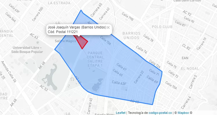 Código Postal Barrio José Joaquín Vargas en Barrios Unidos, Bogotá