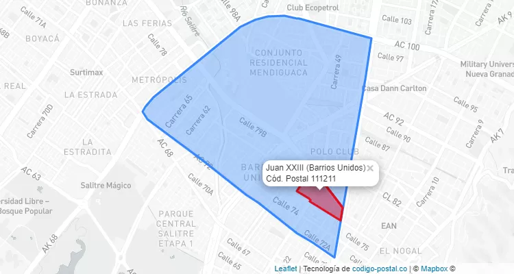Código Postal Barrio Juan XXIII en Barrios Unidos, Bogotá