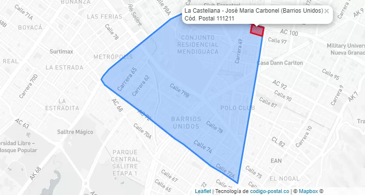 ZIP Code Locality La Castellana - José Maria Carbonel in Barrios Unidos, Bogotá