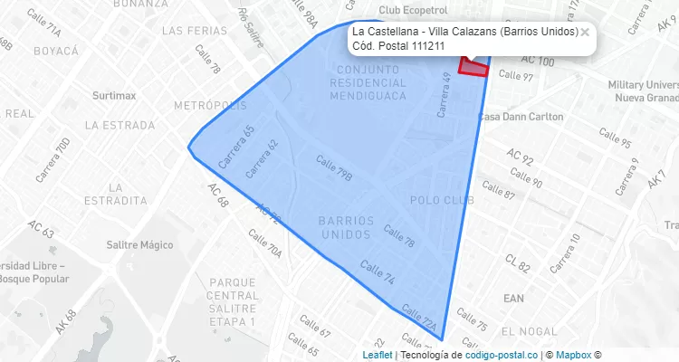 Código Postal Barrio La Castellana - Villa Calazans en Barrios Unidos, Bogotá