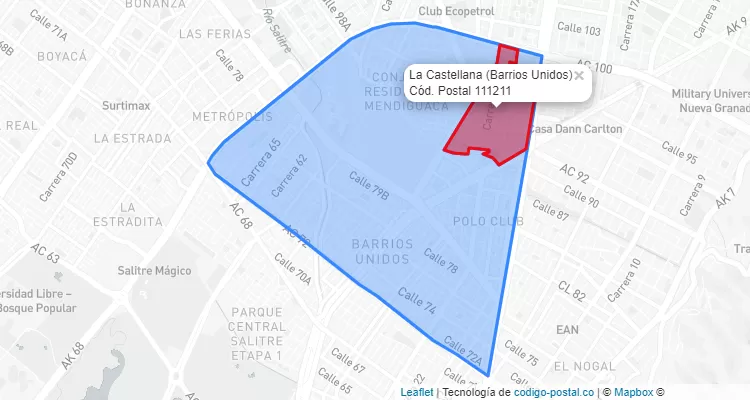 Código Postal Barrio La Castellana en Barrios Unidos, Bogotá