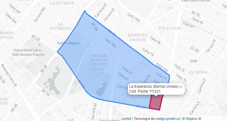 Código Postal Barrio La Esperanza en Barrios Unidos, Bogotá