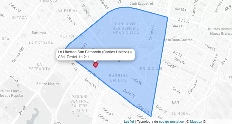 Código Postal Barrio La Libertad San Fernando en Barrios Unidos, Bogotá