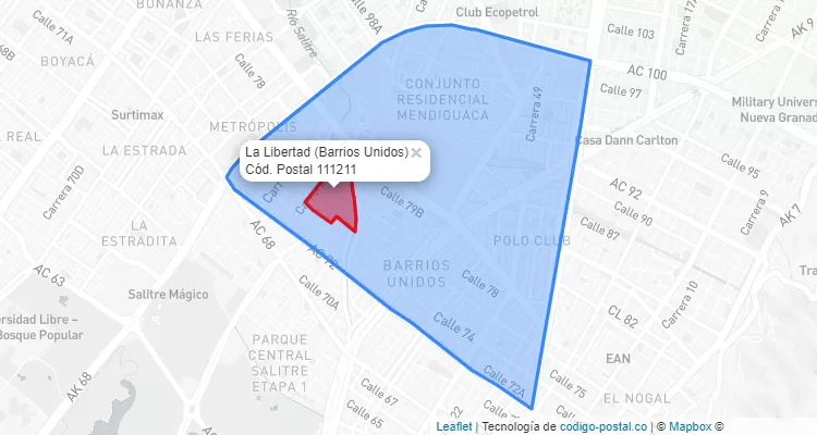 Código Postal Barrio La Libertad en Barrios Unidos, Bogotá