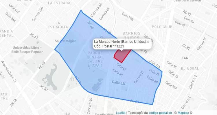 Código Postal Barrio La Merced Norte en Barrios Unidos, Bogotá