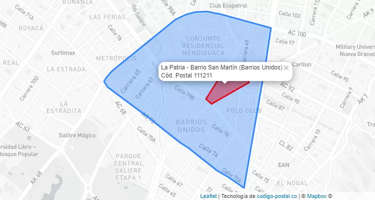Código Postal Barrio La Patria - Barrio San Martín en Barrios Unidos, Bogotá