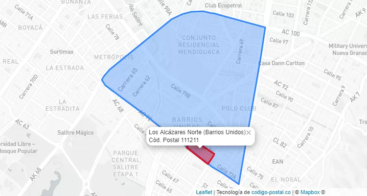 Código Postal Barrio Los Alcázares Norte en Barrios Unidos, Bogotá