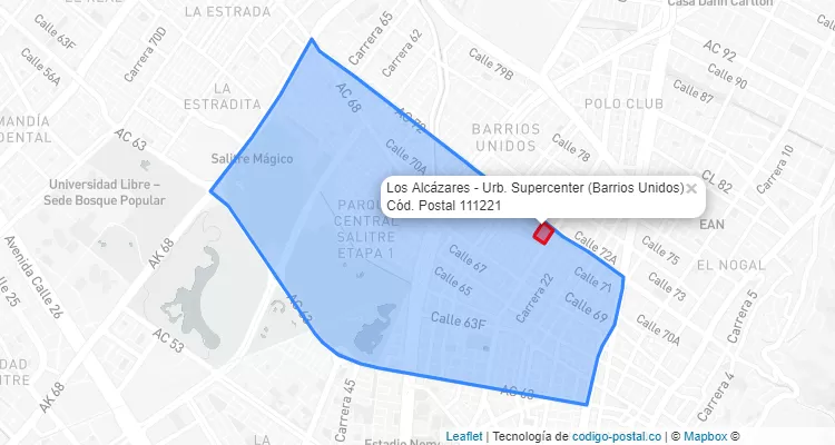 Código Postal Barrio Los Alcázares - Urb. Supercenter en Barrios Unidos, Bogotá
