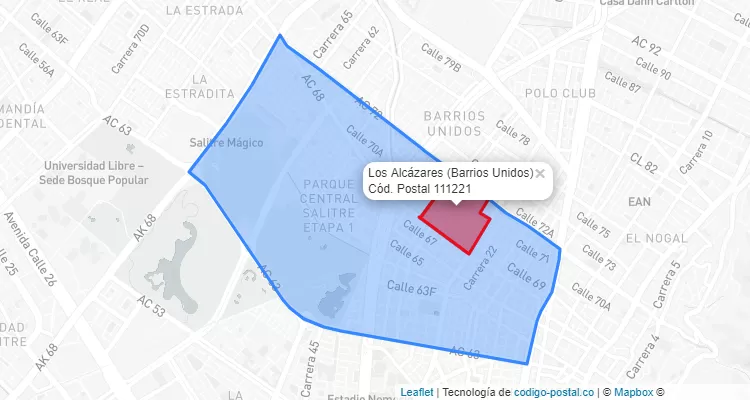 Código Postal Barrio Los Alcázares en Barrios Unidos, Bogotá