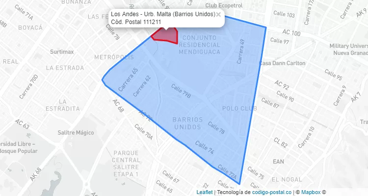Código Postal Barrio Los Andes - Urb. Malta en Barrios Unidos, Bogotá