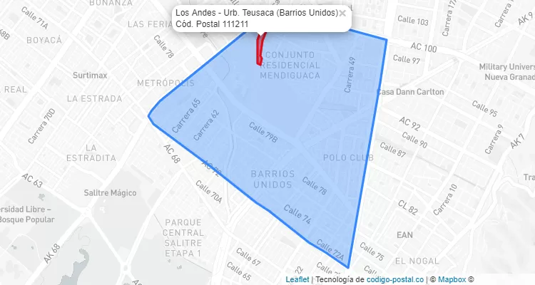 Código Postal Barrio Los Andes - Urb. Teusaca en Barrios Unidos, Bogotá