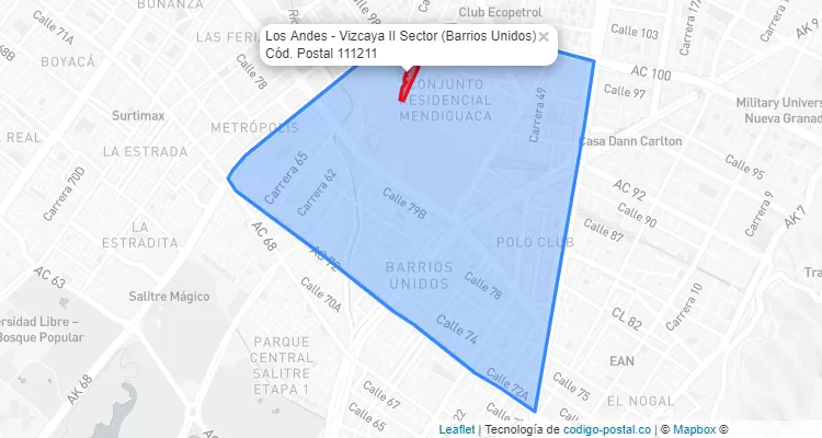 Código Postal Barrio Los Andes - Vizcaya II Sector en Barrios Unidos, Bogotá