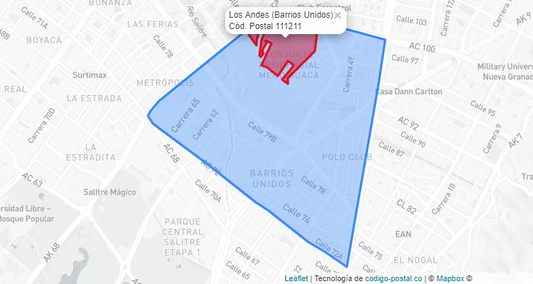 Código Postal Barrio Los Andes en Barrios Unidos, Bogotá