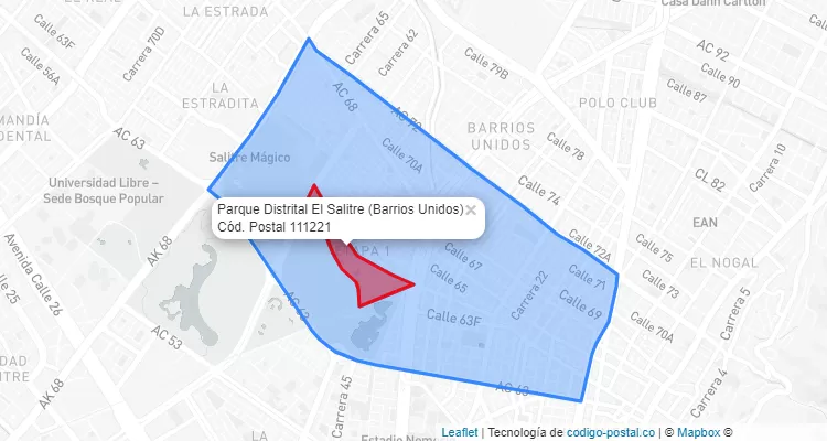 Código Postal Barrio Parque Distrital El Salitre en Barrios Unidos, Bogotá