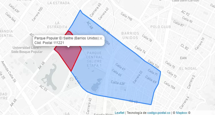 Código Postal Barrio Parque Popular El Salitre en Barrios Unidos, Bogotá