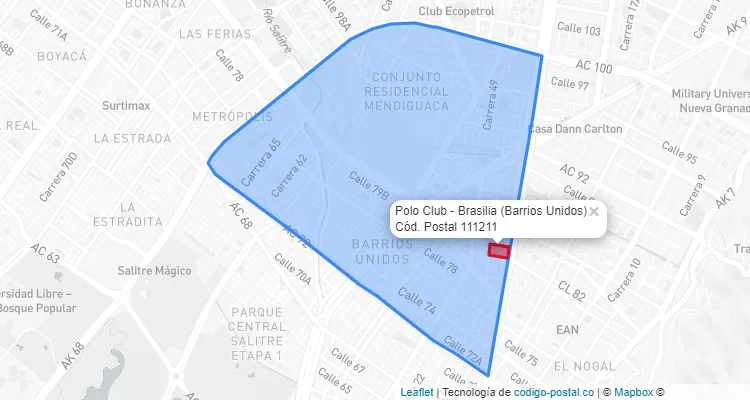 Código Postal Barrio Polo Club - Brasilia en Barrios Unidos, Bogotá
