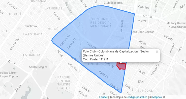 ZIP Code Locality Polo Club - Colombiana de Capitalización I Sector in Barrios Unidos, Bogotá