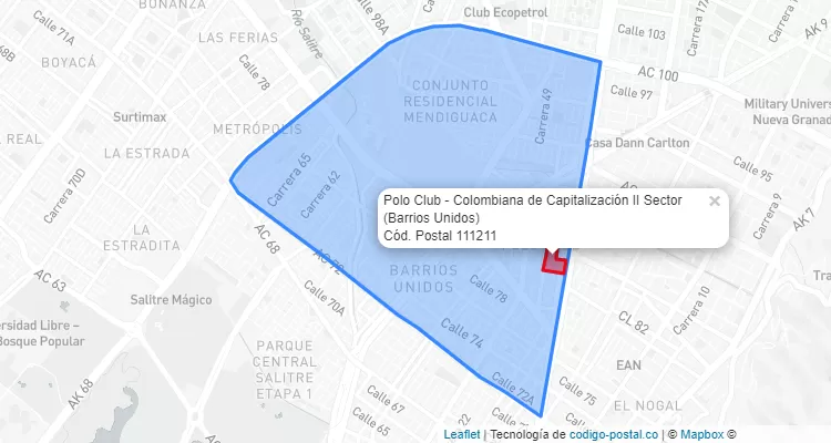 Código Postal Barrio Polo Club - Colombiana de Capitalización II Sector en Barrios Unidos, Bogotá