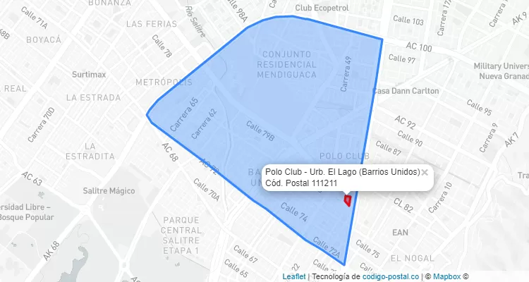 Código Postal Barrio Polo Club - Urb. El Lago en Barrios Unidos, Bogotá