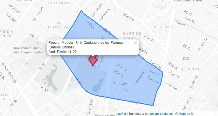 ZIP Code Locality Popular Modelo - Urb. Ciudadela de los Parques in Barrios Unidos, Bogotá