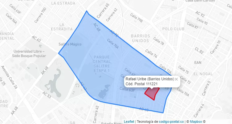 Código Postal Barrio Rafael Uribe en Barrios Unidos, Bogotá
