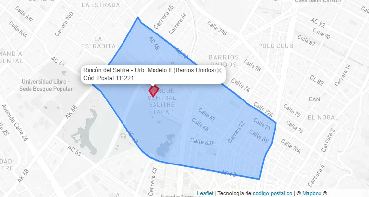 Código Postal Barrio Rincón del Salitre - Urb. Modelo II en Barrios Unidos, Bogotá