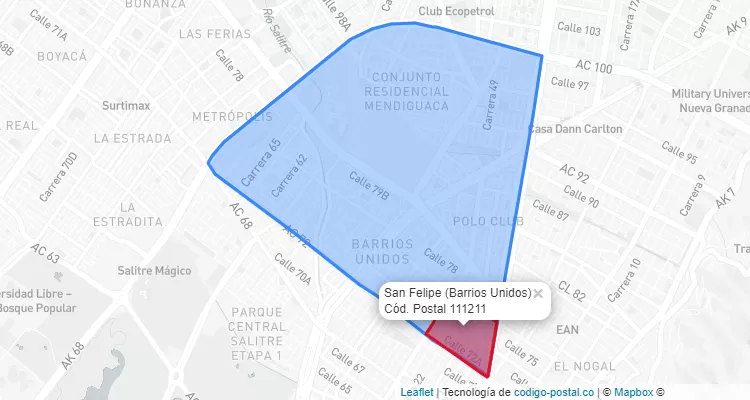 Código Postal Barrio San Felipe en Barrios Unidos, Bogotá