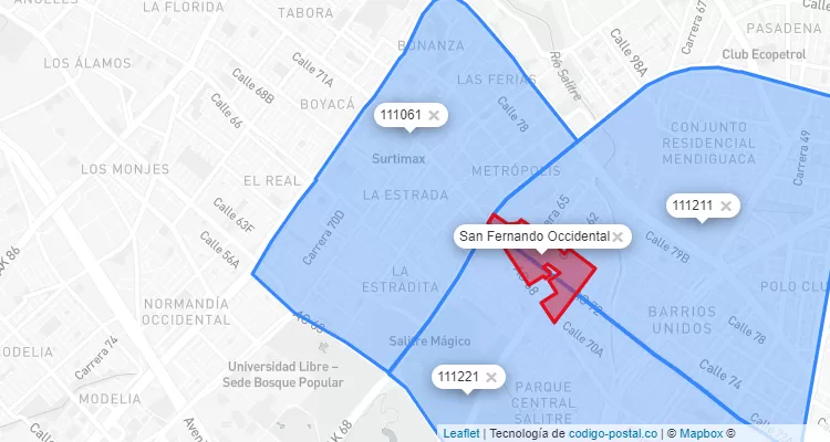 Código Postal Barrio San Fernando Occidental en Barrios Unidos, Bogotá