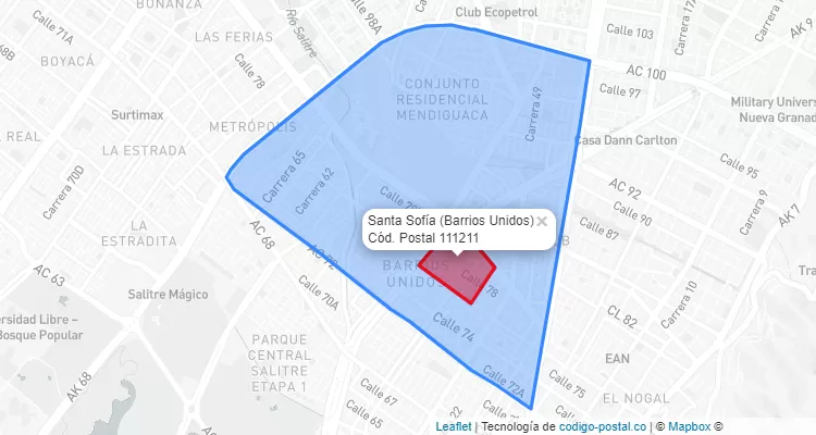 Código Postal Barrio Santa Sofía en Barrios Unidos, Bogotá