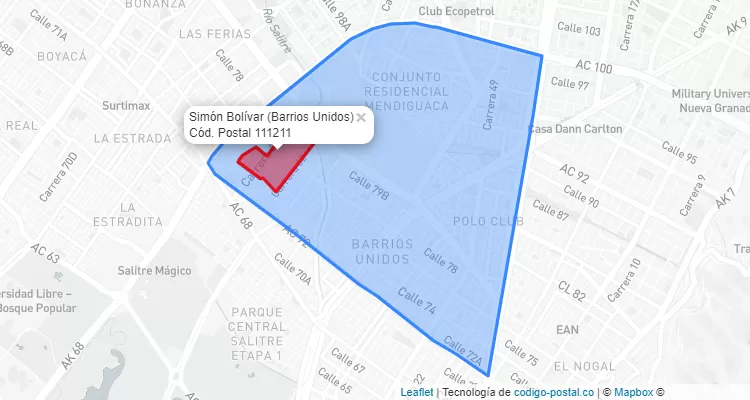 Código Postal Barrio Simón Bolívar en Barrios Unidos, Bogotá