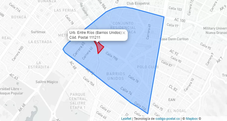 Código Postal Barrio Urb. Entre Ríos en Barrios Unidos, Bogotá