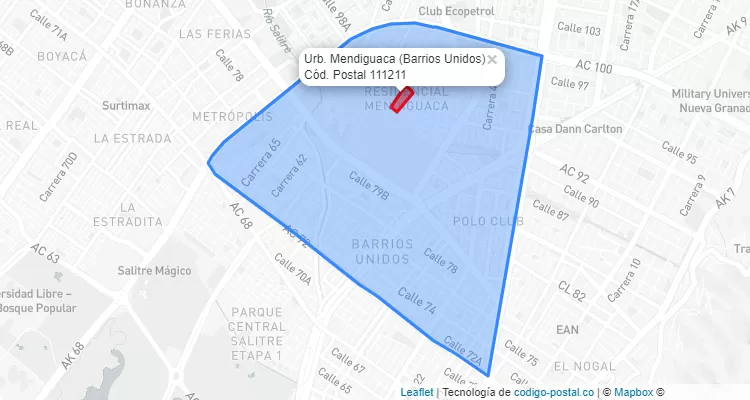 Código Postal Barrio Urb. Mendiguaca en Barrios Unidos, Bogotá