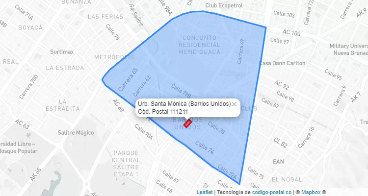 Código Postal Barrio Urb. Santa Mónica en Barrios Unidos, Bogotá