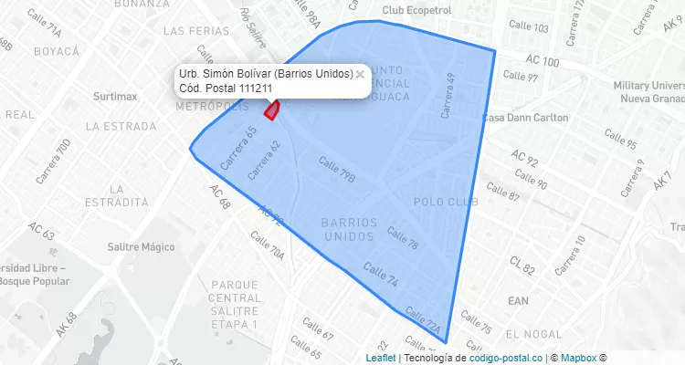 Código Postal Barrio Urb. Simón Bolívar en Barrios Unidos, Bogotá